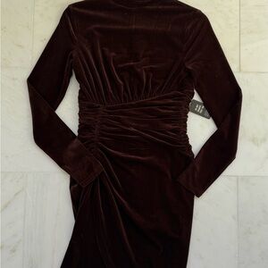 Express Red Bodycon Midi Dress Mock Neck Long Sleeve Cocktail